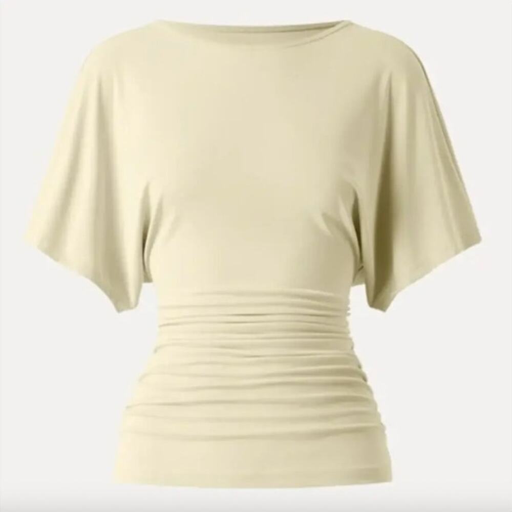 OGL Top Size M NEW Sandwashed Effortless Boatneck Batwing Sleeve Ruched Yellow